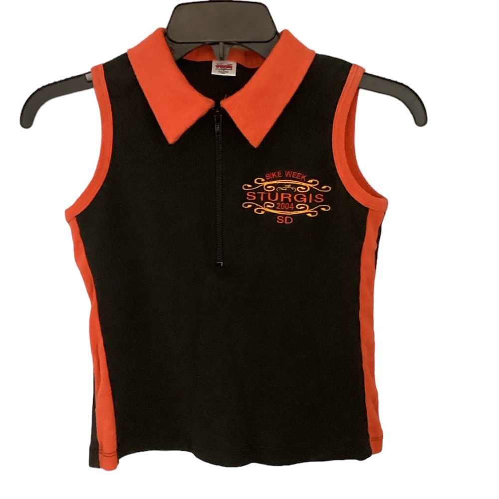Orange and Black Strugis South Dakota Bike Week 2004 Womens Small/Medium Top